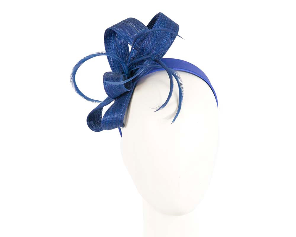 Royal blue abaca loops and feathers racing fascinator by Fillies Collection